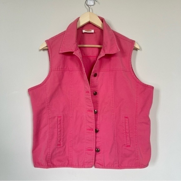 Vintage Talbots 1990s 100% Cotton-Denim Pink Vest Buttons Collared Size Large - Picture 2 of 10